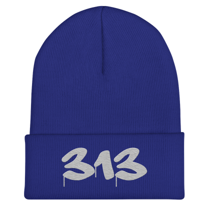 Detroit '313' Cuffed Beanie (Tag Font) | Platinum