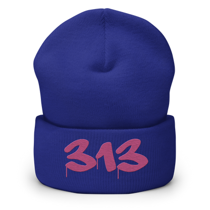 Detroit '313' Cuffed Beanie (Tag Font) | Apple Blossom Pink