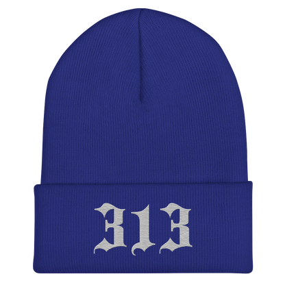 Detroit '313' Cuffed Beanie (Old English Font) | Platinum