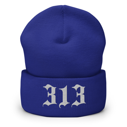 Detroit '313' Cuffed Beanie (Old English Font) | Platinum