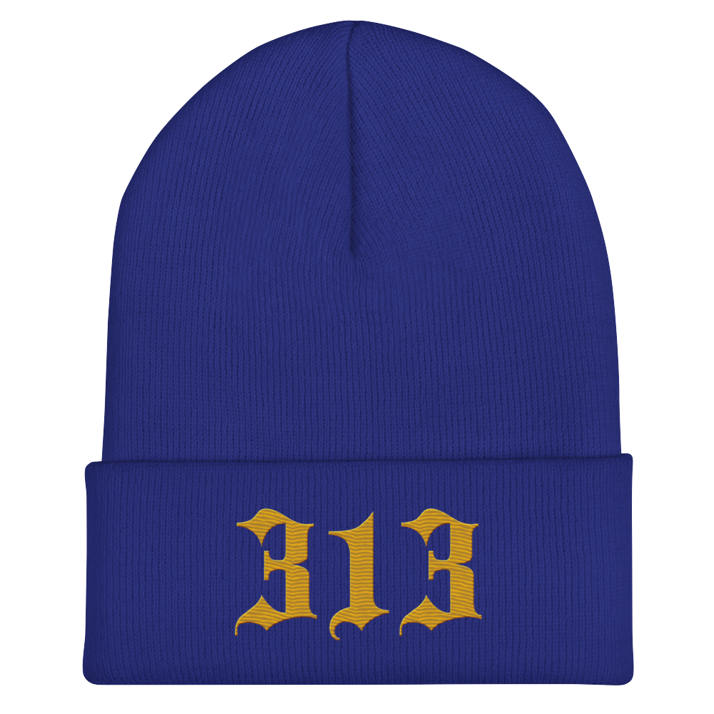 Detroit '313' Cuffed Beanie (Old English Font) | Gold