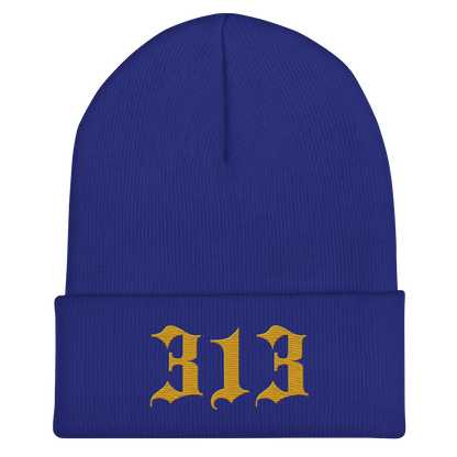 Detroit '313' Cuffed Beanie (Old English Font) | Gold