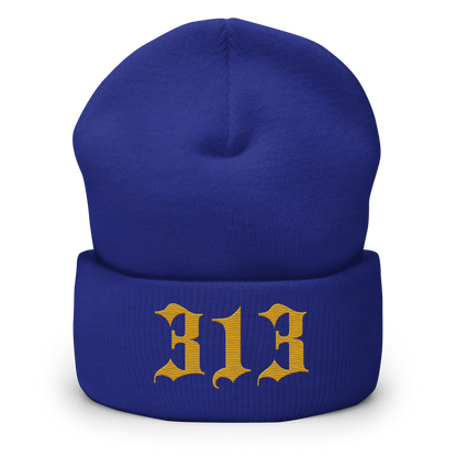 Detroit '313' Cuffed Beanie (Old English Font) | Gold