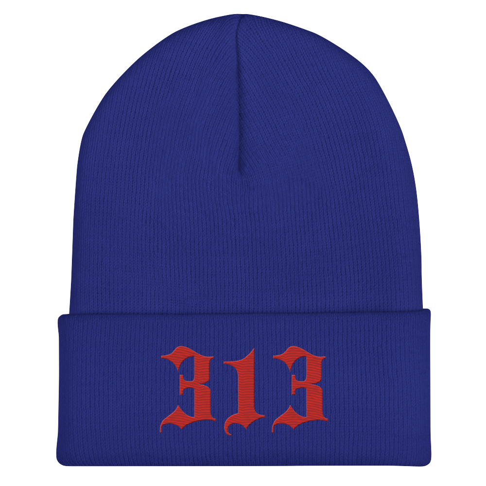 Detroit '313' Cuffed Beanie (Old English Font) | Aliform Red