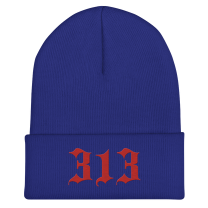 Detroit '313' Cuffed Beanie (Old English Font) | Aliform Red