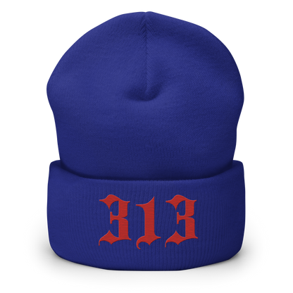 Detroit '313' Cuffed Beanie (Old English Font) | Aliform Red