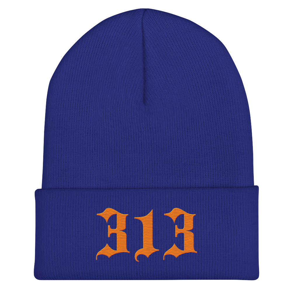 Detroit '313' Cuffed Beanie (Old English Font) | Orange