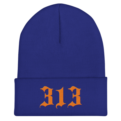 Detroit '313' Cuffed Beanie (Old English Font) | Orange