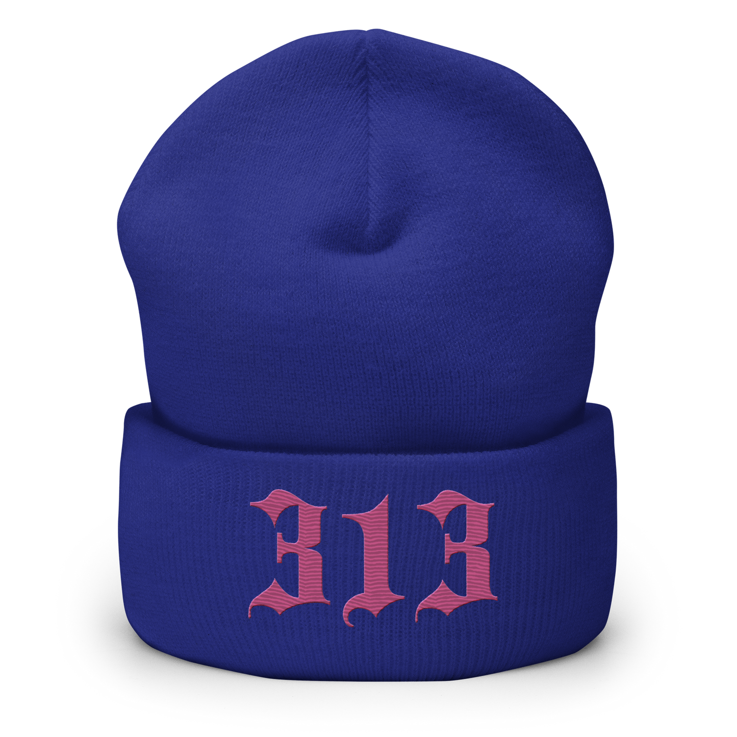 Detroit '313' Cuffed Beanie (Old English Font) | Apple Blossom Pink