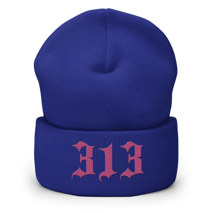 Detroit '313' Cuffed Beanie (Old English Font) | Apple Blossom Pink