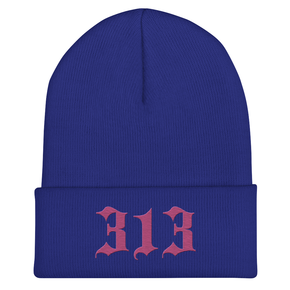 Detroit '313' Cuffed Beanie (Old English Font) | Apple Blossom Pink