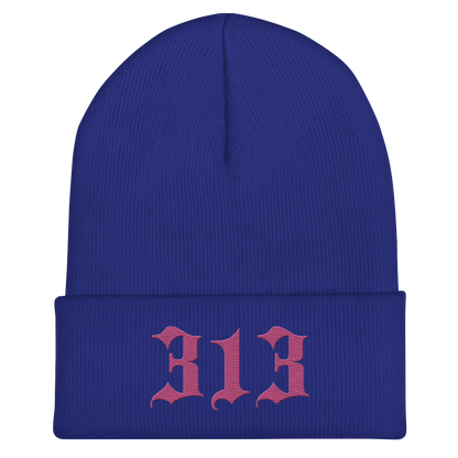 Detroit '313' Cuffed Beanie (Old English Font) | Apple Blossom Pink