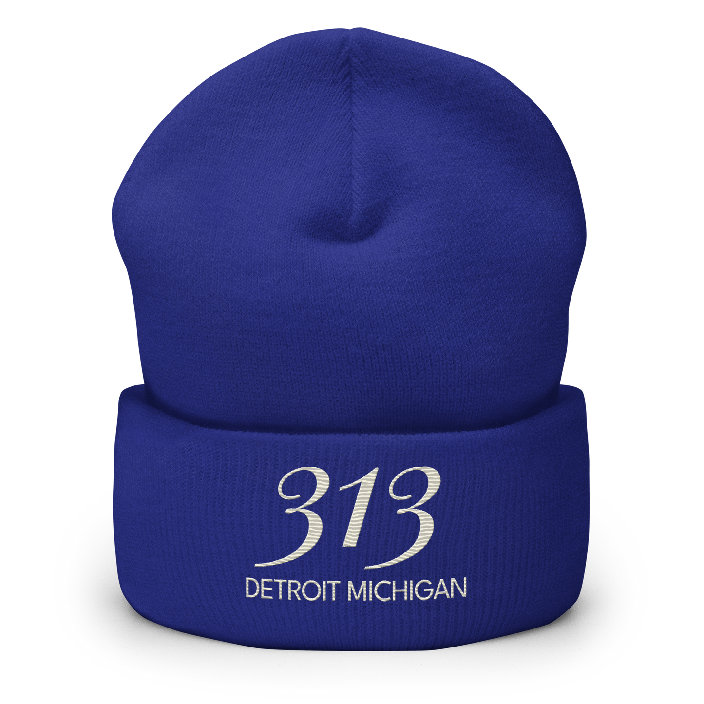 '313 Detroit Michigan' Cuffed Beanie | Ivory White