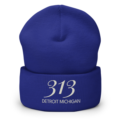 '313 Detroit Michigan' Cuffed Beanie | Ivory White