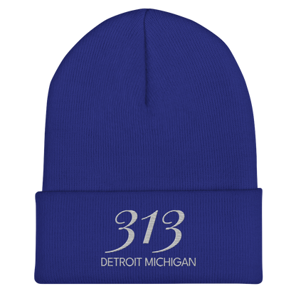 '313 Detroit Michigan' Cuffed Beanie | Platinum