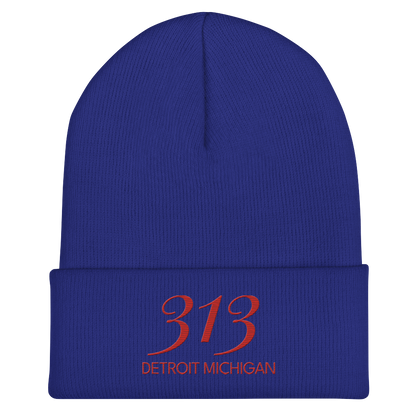 '313 Detroit Michigan' Cuffed Beanie | Aliform Red