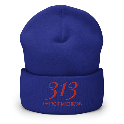 '313 Detroit Michigan' Cuffed Beanie | Aliform Red