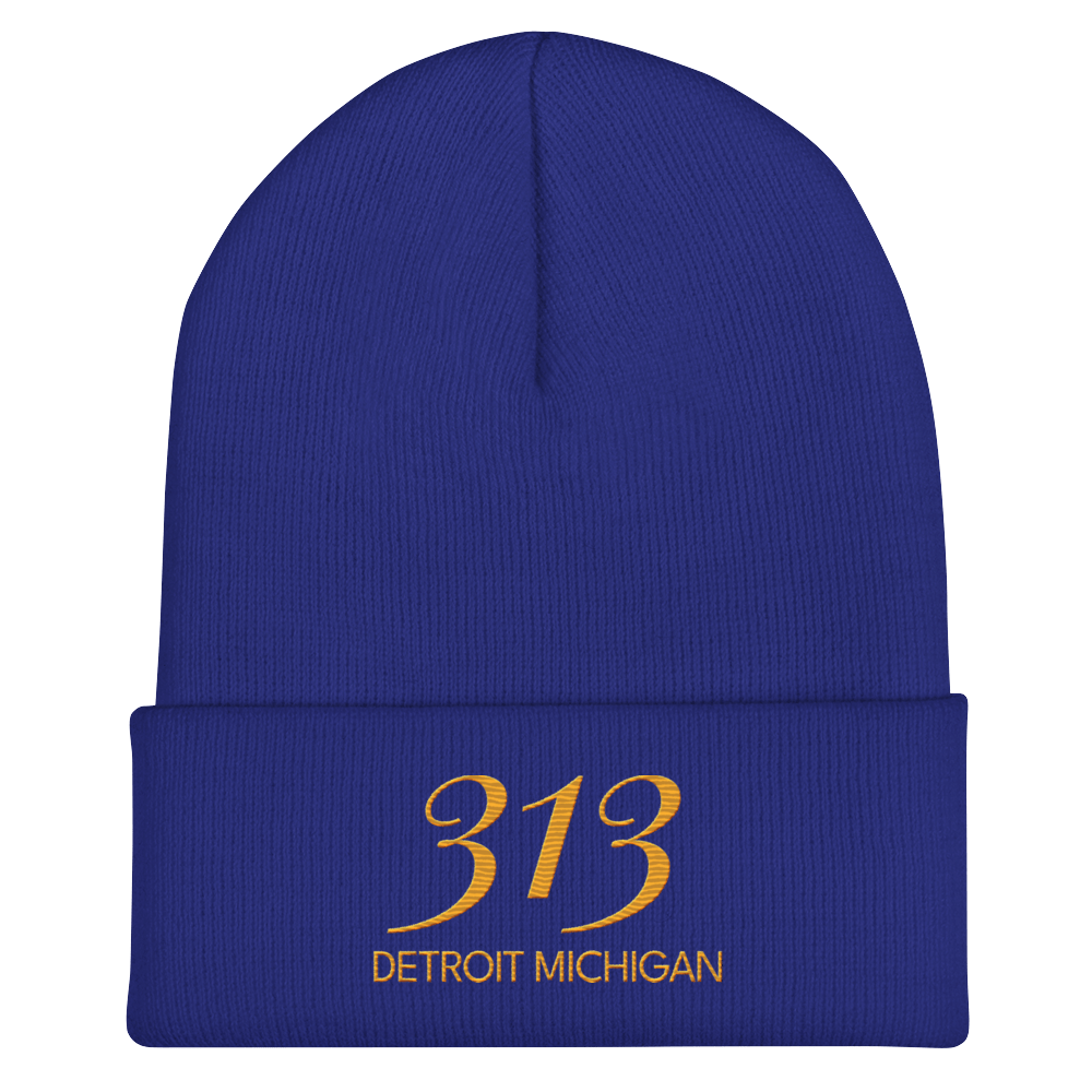 '313 Detroit Michigan' Cuffed Beanie | Gold