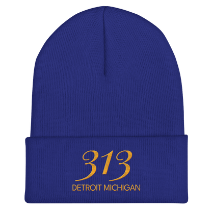 '313 Detroit Michigan' Cuffed Beanie | Gold