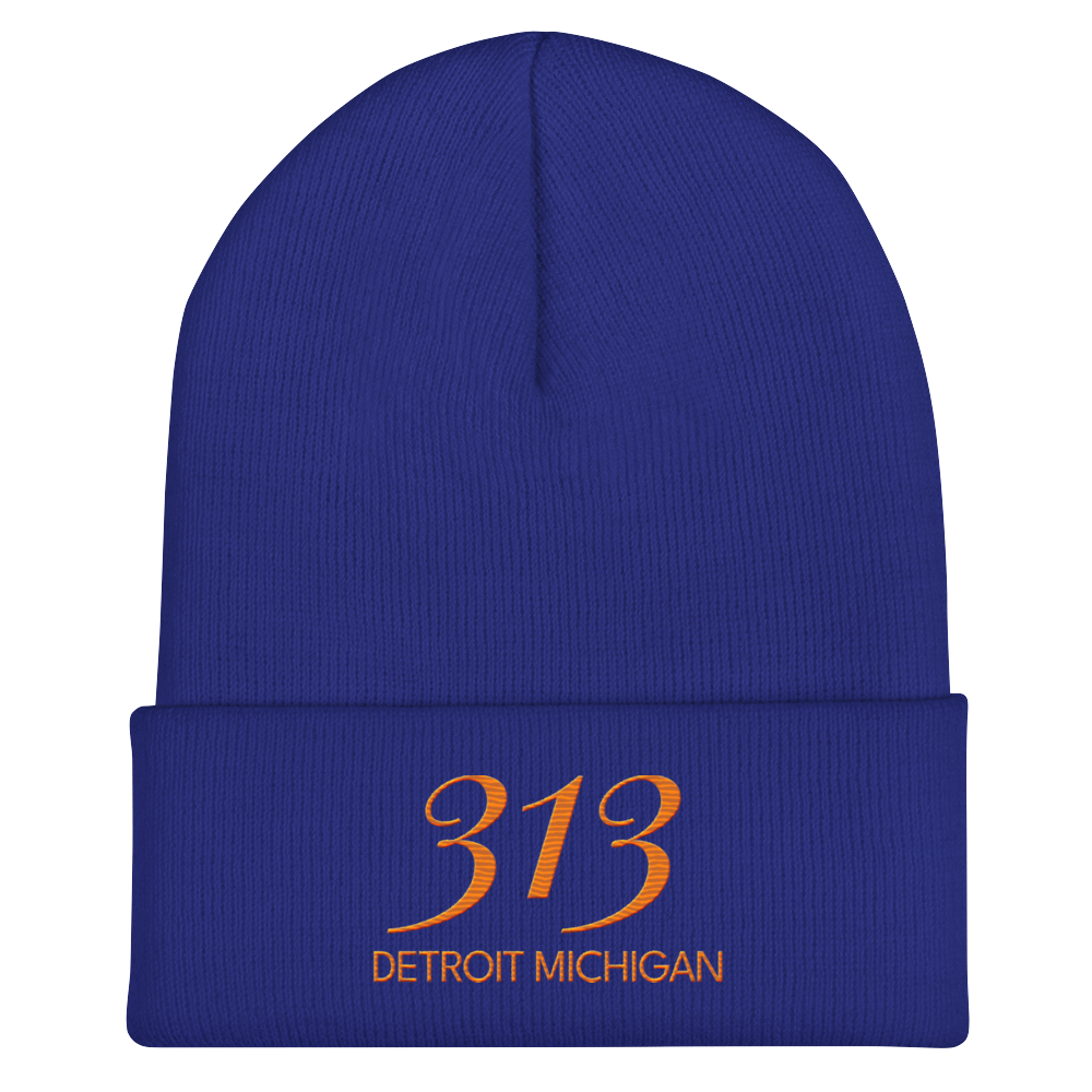 '313 Detroit Michigan' Cuffed Beanie | Orange