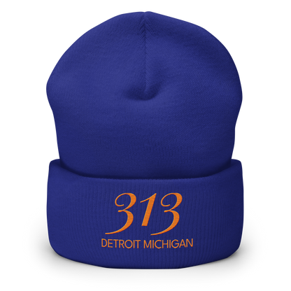 '313 Detroit Michigan' Cuffed Beanie | Orange