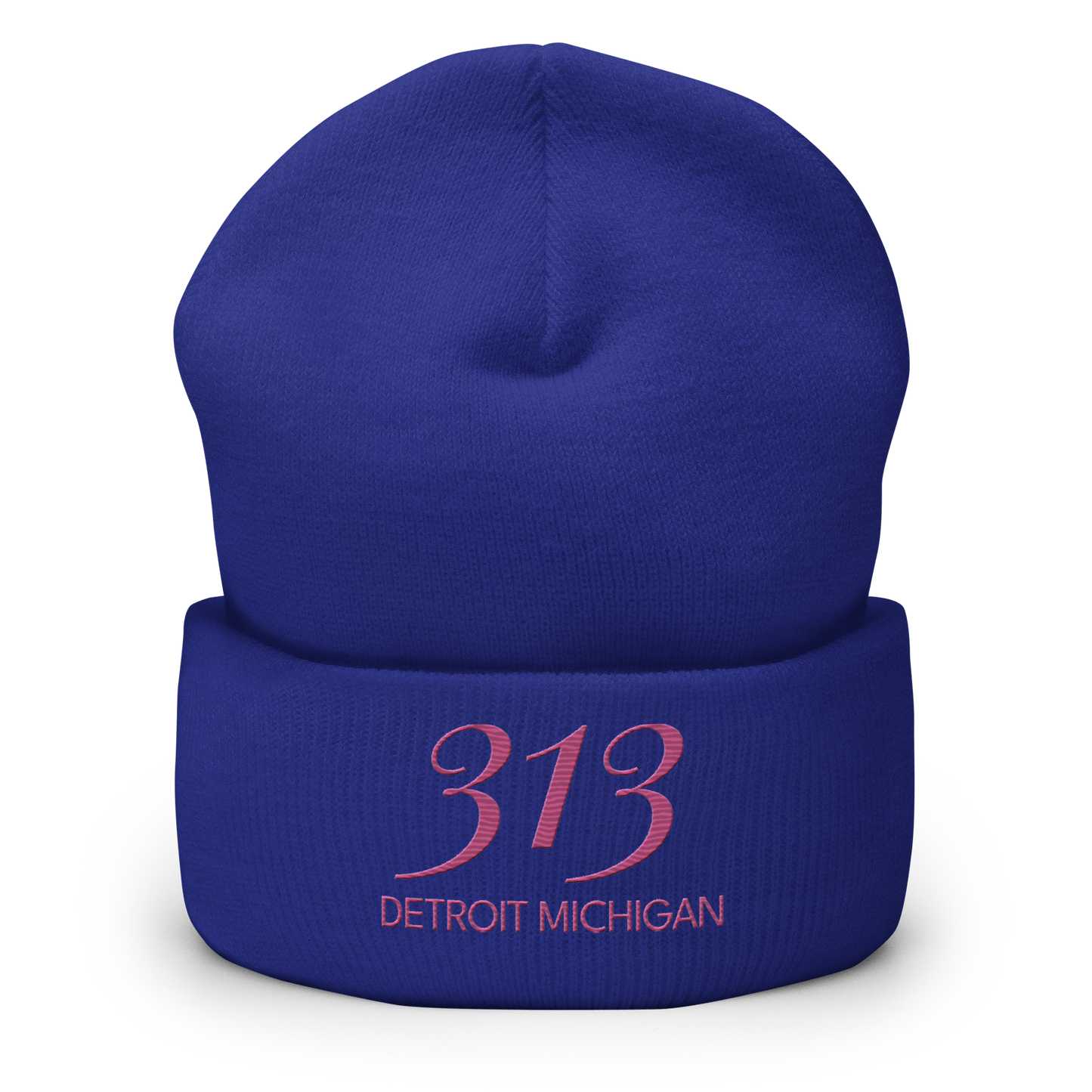 '313 Detroit Michigan' Cuffed Beanie | Apple Blossom Pink