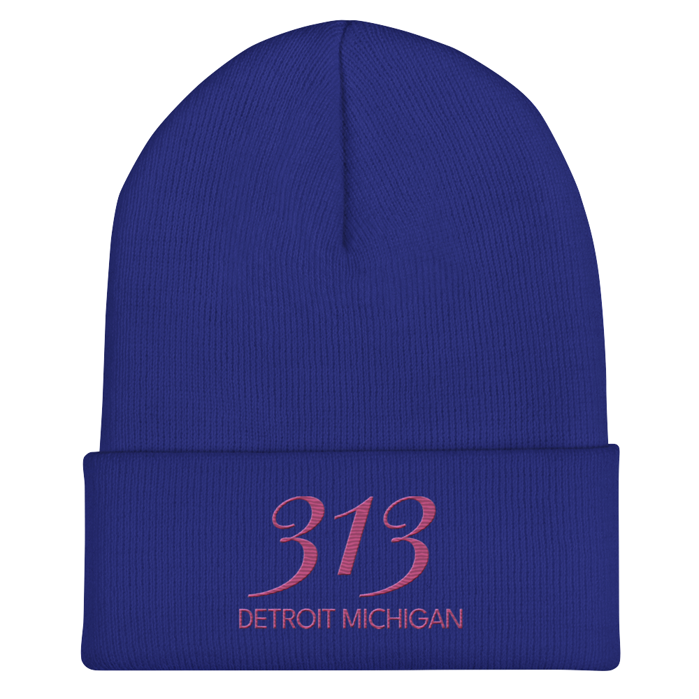 '313 Detroit Michigan' Cuffed Beanie | Apple Blossom Pink