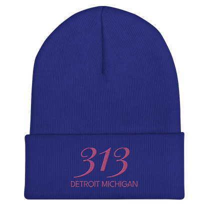 '313 Detroit Michigan' Cuffed Beanie | Apple Blossom Pink