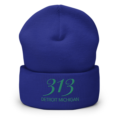 '313 Detroit Michigan' Cuffed Beanie | Emerald Green