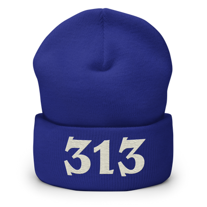 Detroit '313' Cuffed Beanie (Angry Font) | Ivory White