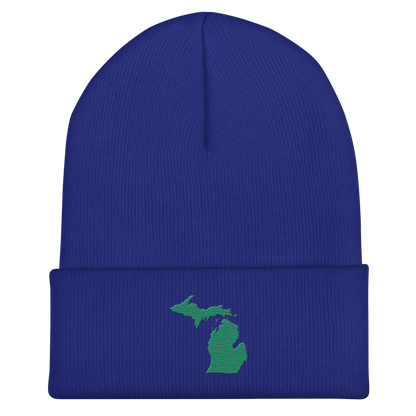 Michigan Cuffed Beanie | Emerald Green Outline