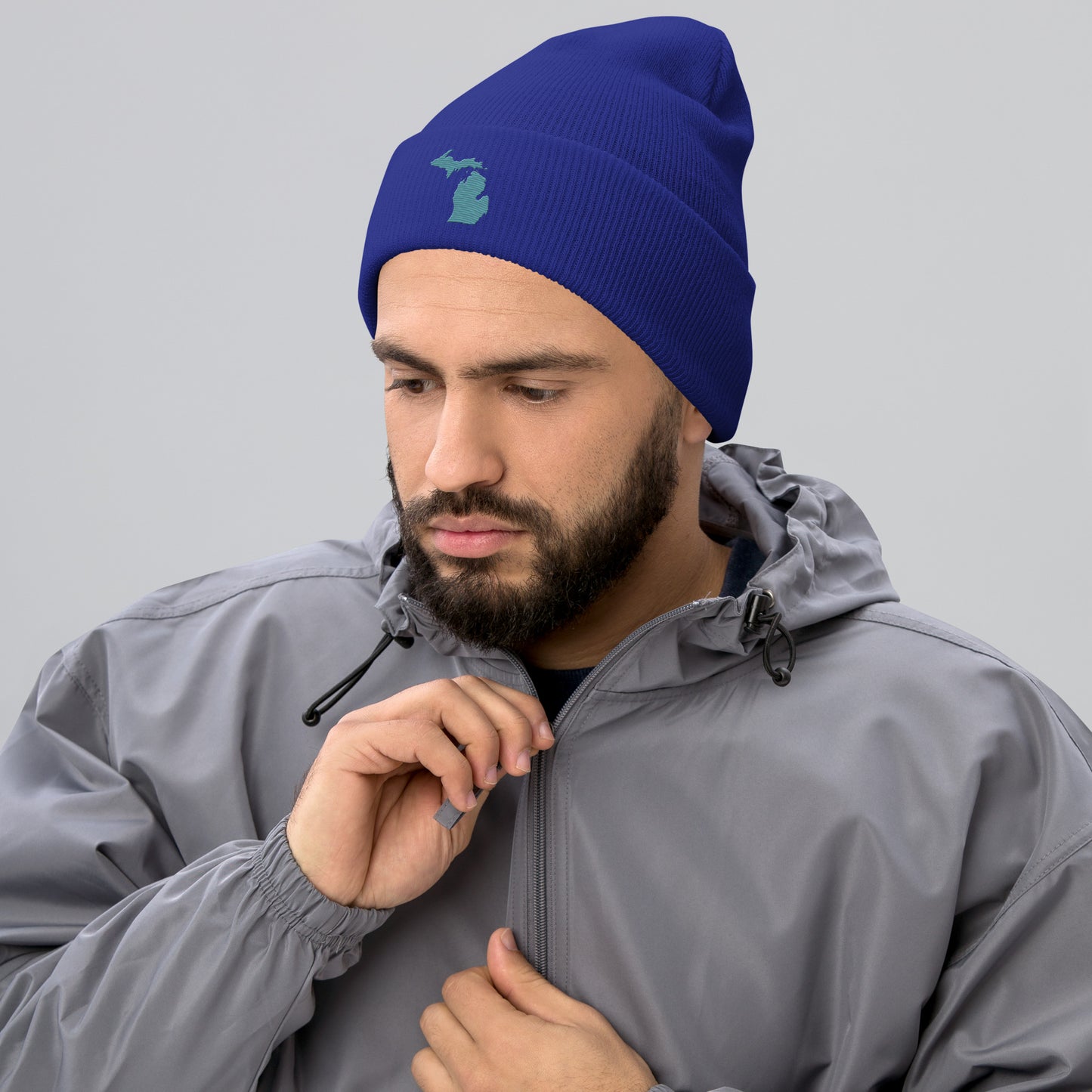 Michigan Cuffed Beanie | Huron Blue Outline