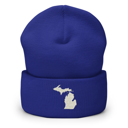 Michigan Cuffed Beanie | Ivory White Outline