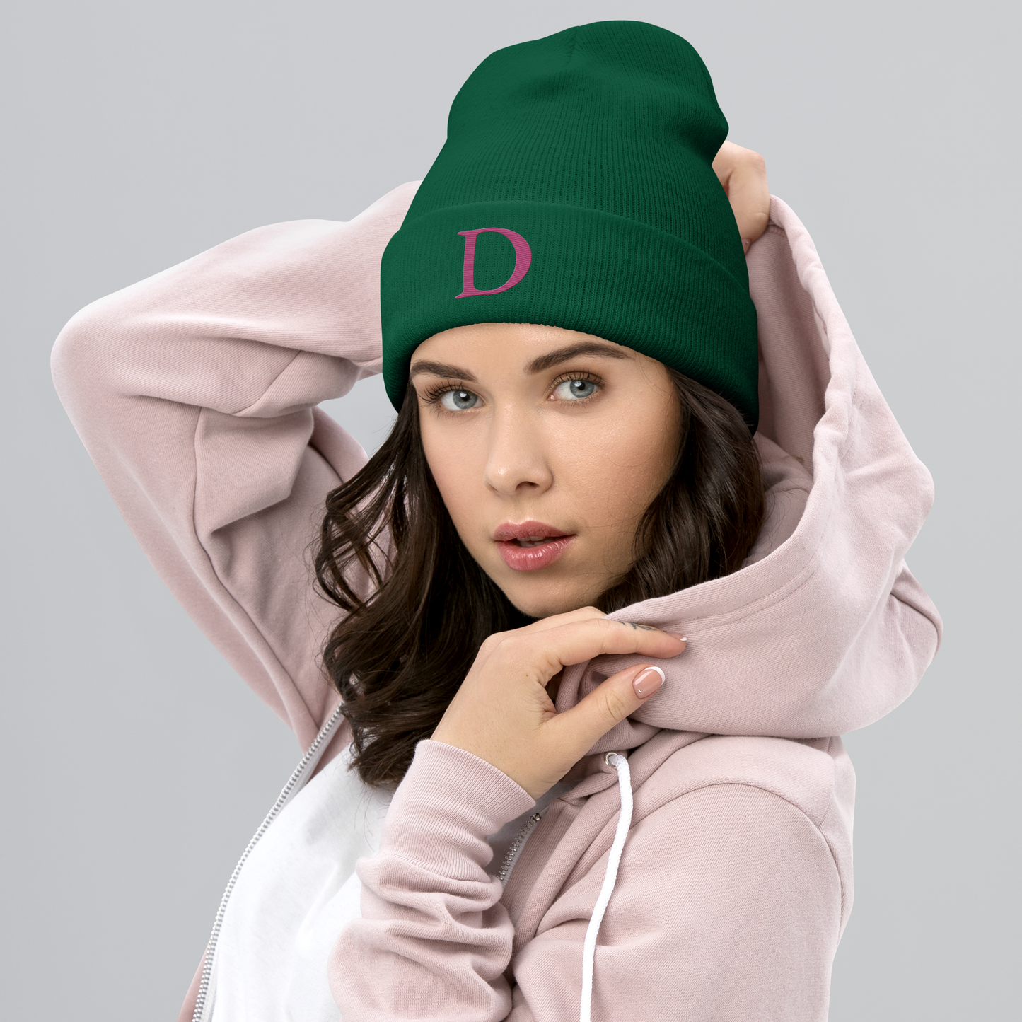 Detroit 'Old French D' Cuffed Beanie (Apple Blossom Pink)