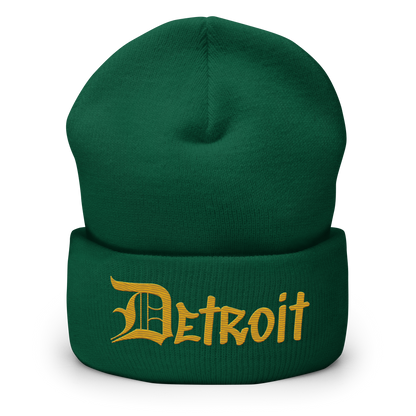 'Detroit' Cuffed Beanie (OED Tag Font) | Gold