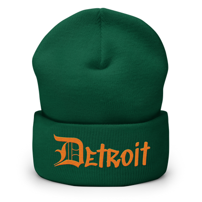 'Detroit' Cuffed Beanie (OED Tag Font) | Orange