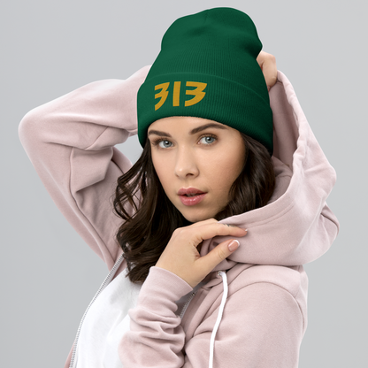 Detroit '313' Cuffed Beanie (Glam Font) | Gold