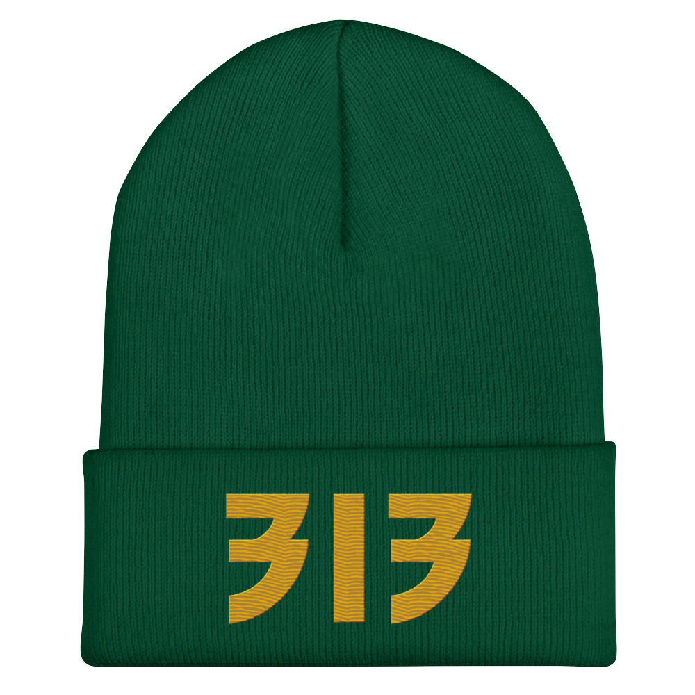 Detroit '313' Cuffed Beanie (Glam Font) | Gold