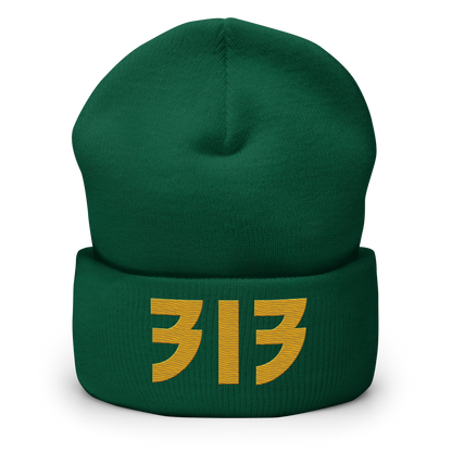 Detroit '313' Cuffed Beanie (Glam Font) | Gold