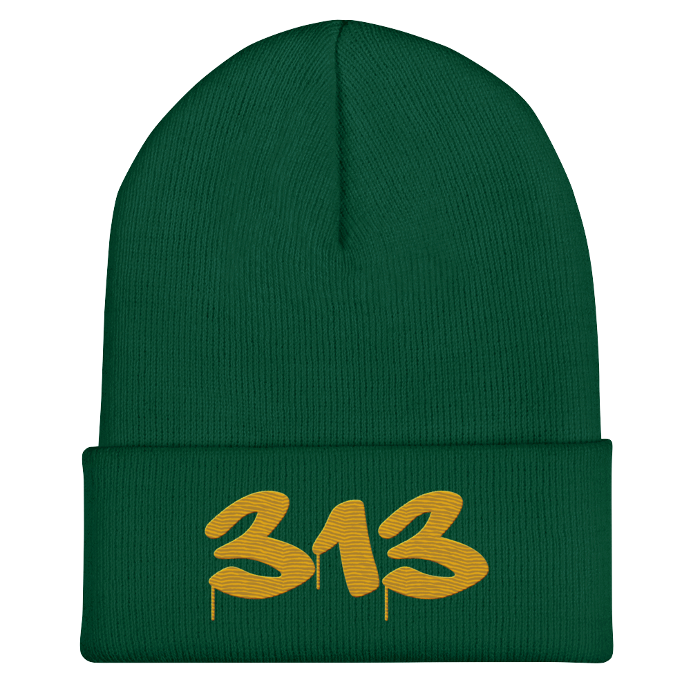 Detroit '313' Cuffed Beanie (Tag Font) | Gold