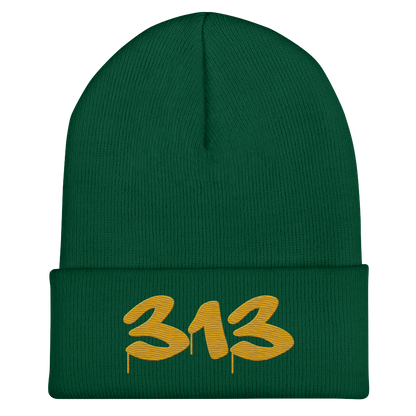 Detroit '313' Cuffed Beanie (Tag Font) | Gold