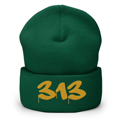 Detroit '313' Cuffed Beanie (Tag Font) | Gold