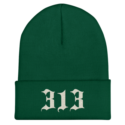 Detroit '313' Cuffed Beanie (Old English Font) | Ivory White