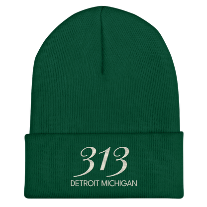 '313 Detroit Michigan' Cuffed Beanie | Ivory White