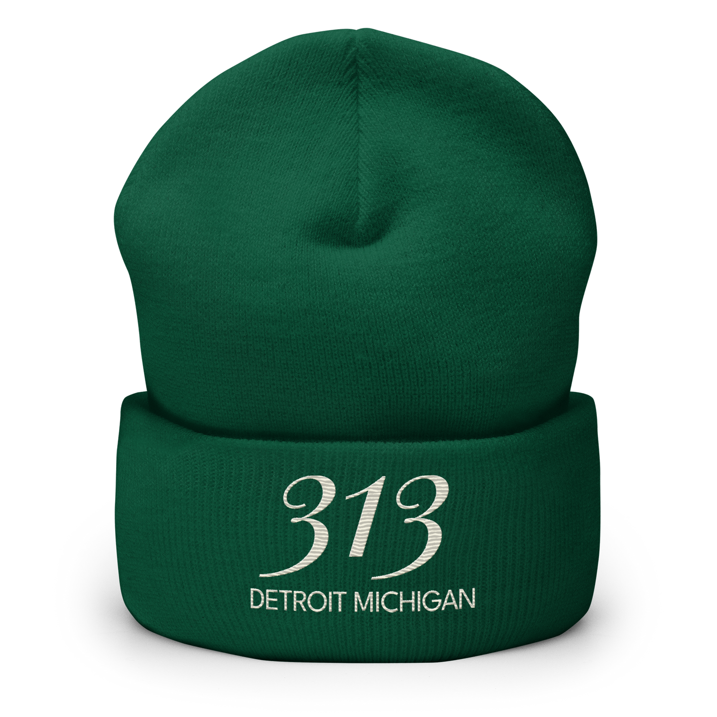 '313 Detroit Michigan' Cuffed Beanie | Ivory White