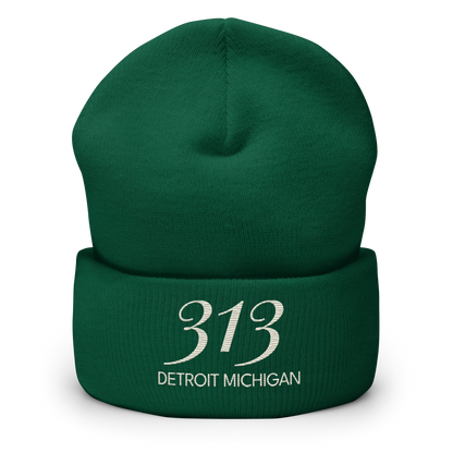 '313 Detroit Michigan' Cuffed Beanie | Ivory White