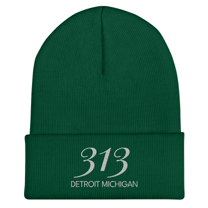 '313 Detroit Michigan' Cuffed Beanie | Platinum