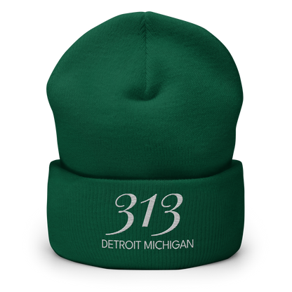 '313 Detroit Michigan' Cuffed Beanie | Platinum