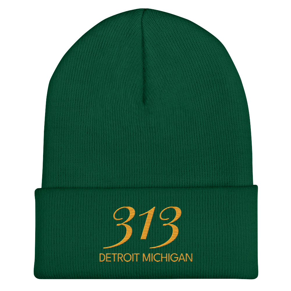 '313 Detroit Michigan' Cuffed Beanie | Gold