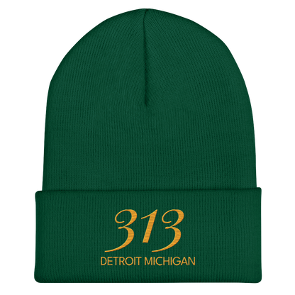 '313 Detroit Michigan' Cuffed Beanie | Gold